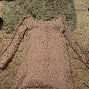 Xhilaration Blush Pink Lace Long-Sleeve Shift Dress